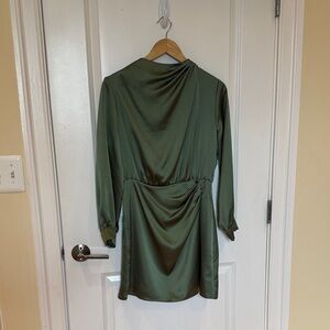 Zara Satin Olive Long Sleeve Dress